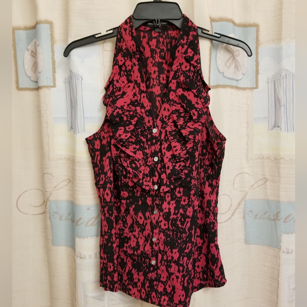 💗Beautiful Express Design Studio Ruffle Front Sleeveless Side Zip Top - Picture 9 of 9